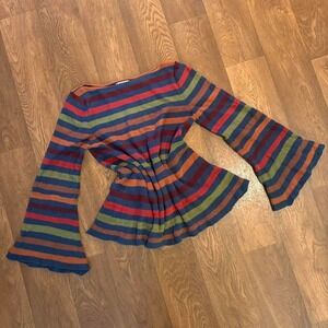 Vintage 1990's Boho Style Authentic Lucca All Cotton Striped Flared Sleeve Shirt